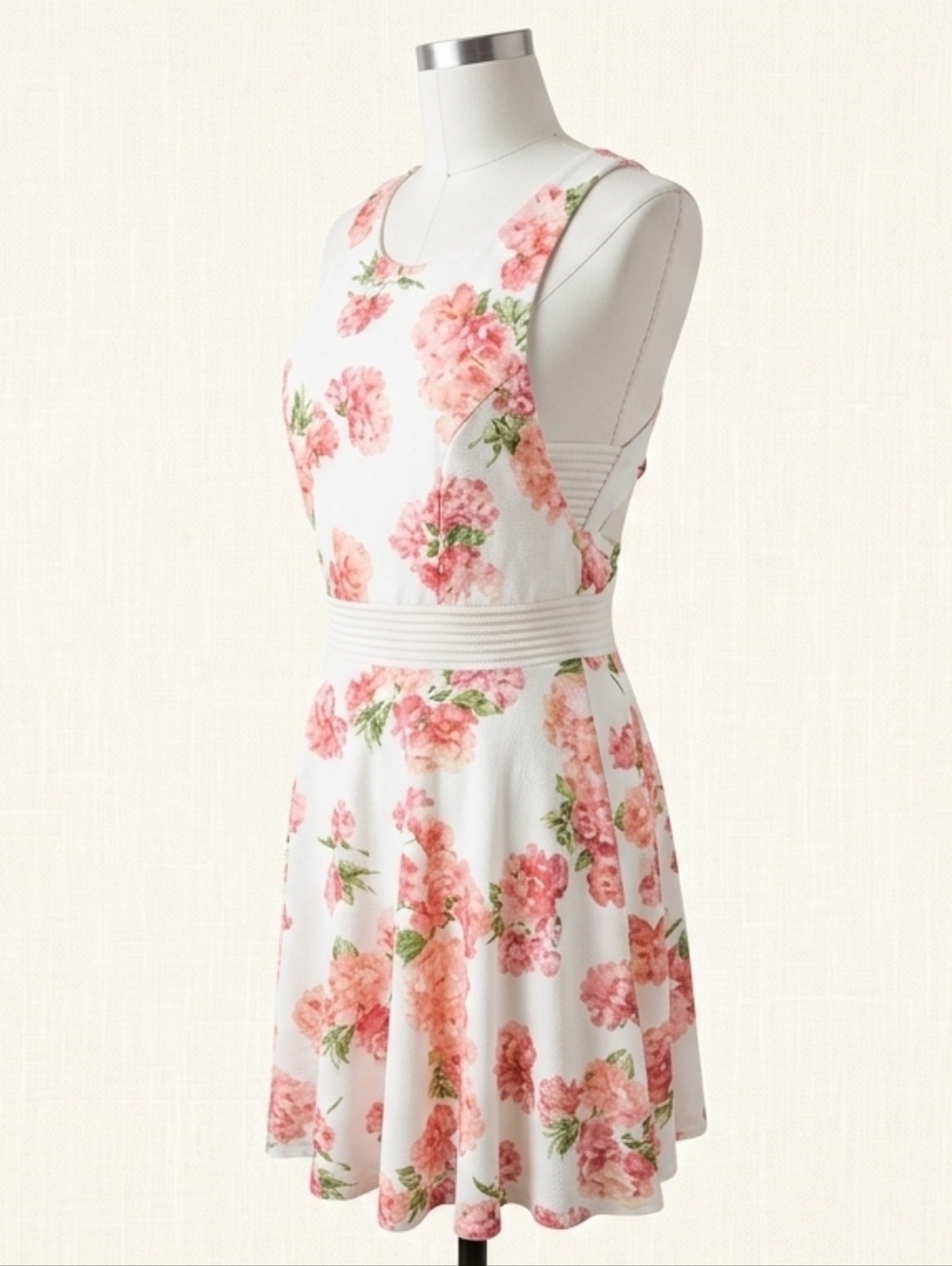 City Triangles Ivory Coral Floral Mini Summer Wedding Garden Party Sun Dress